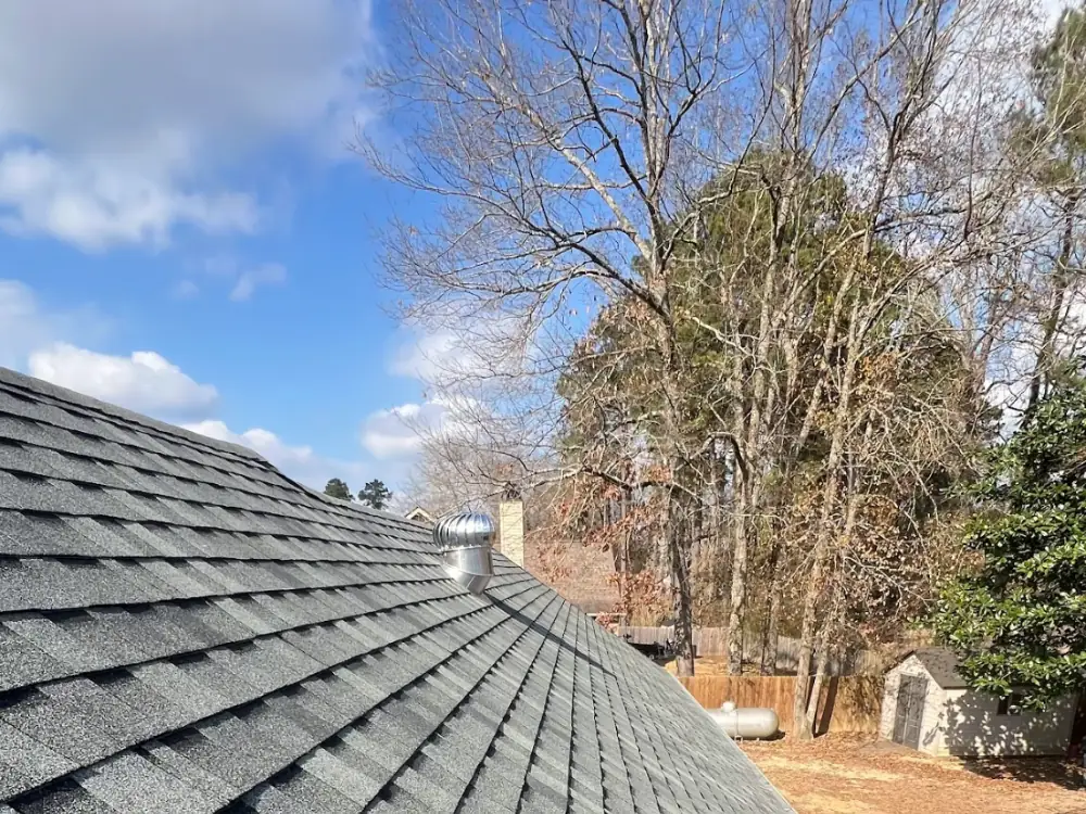 Architectural shingles with ridge and turbine ventilation